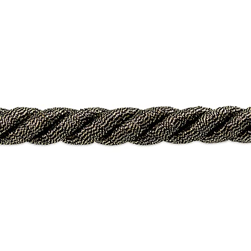 Trims by the Yard Holly 3/8" Metallic Twisted Cord Trim | Black/Gold | (5 Yard Cut)