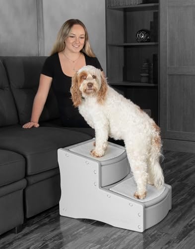 Image of Pet Gear Easy Step II Extra Wide Pet Stairs, 2 Step for Dogs /Cats up to 200 pounds, Removable /Washable Carpet, Easy Assembly (No Tools Required), Fog