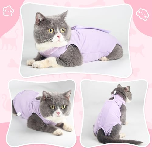 Cat Recovery Suit for Abdominal Wounds or Skin Diseases, Cat Onesie for Cats After Surgery Female Kitten Recovery Suit, Breathable E-Collar Alternative for Cats After Spay Anti Licking Wounds - Thumbnail 5
