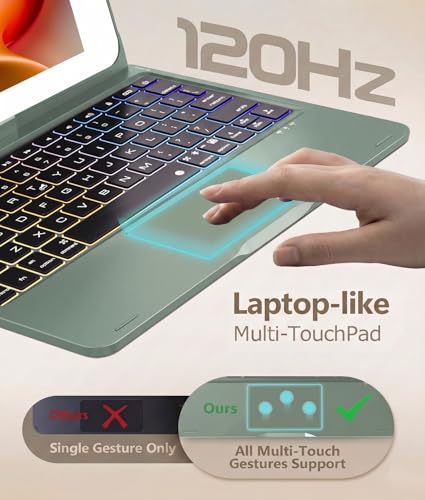 Image of BABG Keyboard Case for iPad 9th Generation, 360 Rotatable Backlit Keyboard with Pencil Holder for 10.2 inch iPad 9th Gen 2021 / 8th Gen 2020 / 7th Gen 2019 and iPad Air 3 / Pro 10.5 inch -Dark Green