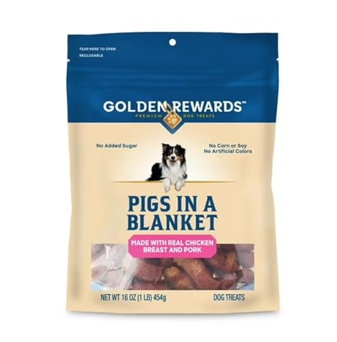 Golden_Rewards Pigs in a Blanket Dog Treats, Made with Real Chicken Breast and Pork, No Added Sugar, Perfect for Training or Rewarding Dogs, 16 oz