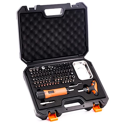 Knine Outdoors Precision 1/4" Torque Screwdriver Set Adjustable From 10 To 70 In-Lbs Engineering Repair Kit Maintenance Tools With T-Bar Ratchet Screwdriver, Set Of 92 Pieces #TOP1