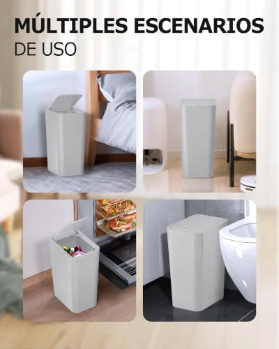 Miniatura 7 de Mimocasa Cubo De Basura Con Tapa A Presión: Cubo Basura De Plástico De 10 L, Para Cocina, Baño, Sala De Estar, Oficina, Lugar Estrecho Gris