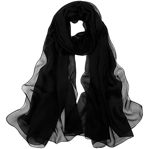 NaSoPerfect 100% Mulberry Silk Scarf Large Chiffon Hair Scarves Solid Color Neck Scarfs for Women Black 70" x 43" Cover