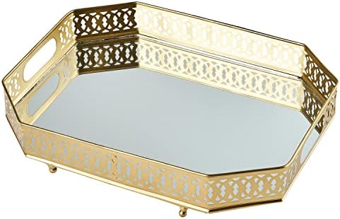 MARRAKESCH Agata Square Mirror Tray 34 cm Large Gold Candle Tray Square Metal with High Rim Vintage Serving Tray Kitchen Oriental Golden Decoration on the Set Table