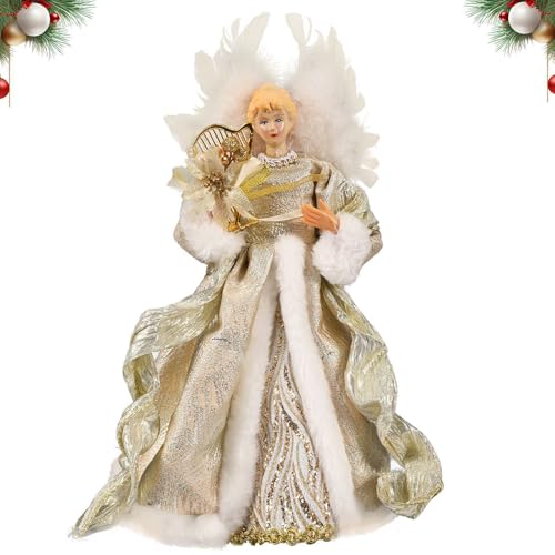Christmas Tree Topper Angel | Tree Toppers Decorations Ornament | Angel Topper with White Wings for Christmas for Decor