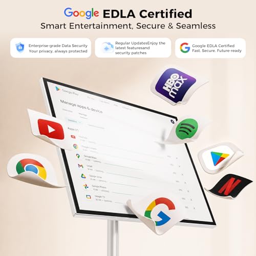 Image of 27 inch Portable Smart Touchscreen Tablet TV on Wheels, Android 15 OS Mobile Smart Display with Google EDLA Certification, 6GB+128GB, Built-in Battery, 4K Camera, Wireless Casting, Rotating Rolling Stand