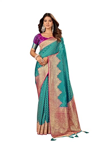 Image of Mehrang Women's Pure Kanjivaram Silk Saree Banarasi Silk Wedding Sarees for Women with Blouse Piece