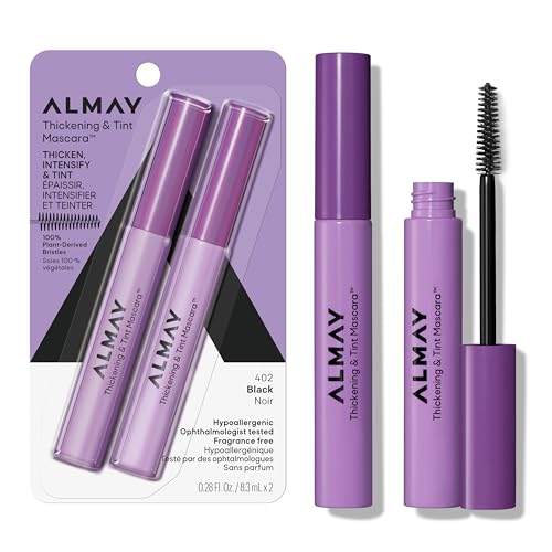 Almay Thickening & Tint Mascara, Instant Soft Full Volume, Conditions & Darkens Natural Lashes Over Time, No Flaking or Clumping, 402 Black, 2 count