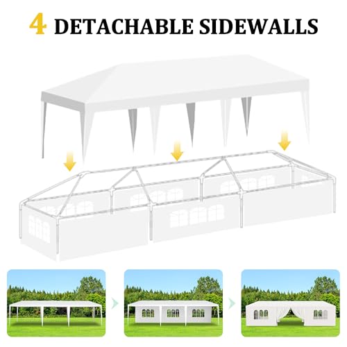 Image of 10x30 White Canopy Tent with 8 Removable Sidewalls and Windows, Waterproof Outdoor Party Gazebo Tent for Backyard Wedding Events BBQ Graduation