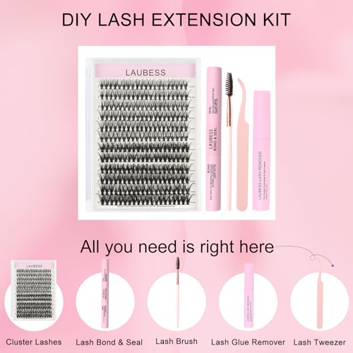 Image of Lash Clusters Kit LAUBESS DIY Lash Extension Kit Lash Bond and Seal Waterproof Lash Glue Remover Tweezers Brush Cluster Eyelash Extensions Kit Eyelash Clusters (Kit 30D /40D-C-Mix14-18)