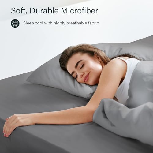 LuxClub King Fitted Sheet Bedding with 40cm Depth, Extra Deep Soft Cooling Bed Sheets Microfiber Fabric Ease Care Soft & Comfortable Fade Resistant - Grey, King - Image 2