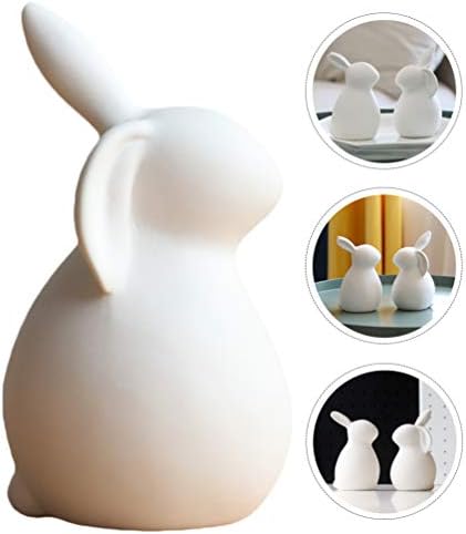 PRETYZOOM Ceramics Bunny Figurine Easter White Bunny Figurines Home Decor Rabbits Ornaments for Home Easter Garden Micro Landscape Decorations White