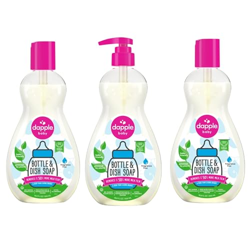 Image of Dapple Baby Bottle Soap, Hypoallergenic Dish Soap for Baby Bottles, Powered by Plants, 1 Pump Included, Packaging May Vary, Fragrance Free, 16.9 Fl Oz (Pack of 3)