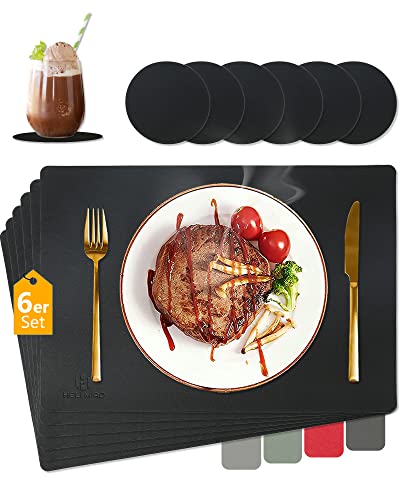 HELI MIAO Tischsets Abwaschbar,Platzsets Abwischbar, Leder,Hitzebeständig Doppelseitigen I 6er Set Platzdeckchen Lederoptik mit Untersetzer,Tischuntersetzer rutschfest,Salbeigrün