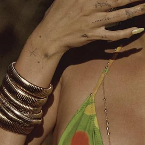 Chunky Gold Beaded Bangle Bracelet Set Stack for Women Men Stretchy Snake Link Chain Flexible Wide Wristband Bangles Bracelets2