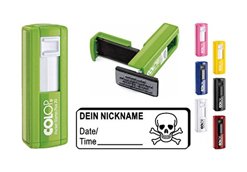 Geocachingstempel Pocketstempel « TOTENKOPF » Abdruckgröße ca. 37 x 14 mm - mit persönlichem Cachernamen/Nicknamen Stempel Geocaching