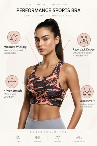 Image of PUMPD Racerback Women's Padded Seamless Sports Bra | Everyday Comfort & Support | Medium Impact Workout Bra | Comfortable Sports Bra for Women