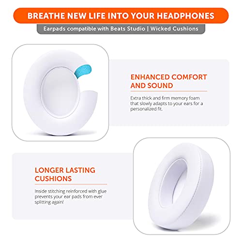 Wc Wicked Cushions Replacement Ear Pads For Beats Studio 2 & 3 (B0501, B0500) Wired & Wireless | Does Not Fit Beats Solo | Softer Pu Leather, Enhanced Foam & Stronger Adhesive | White #TOP3