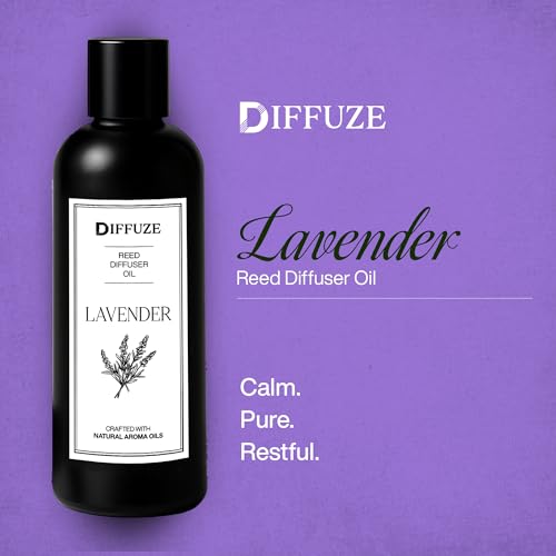 Image of DIFFUZE Lavender Essential Oil Reed Diffuser Refill with 10 Fibre Reed Sticks | Aroma Oil & Fragrance Oil for Home | Diffuser Oil for Home Fragrance | Essential Oil Diffuser for Home, office, bathroom