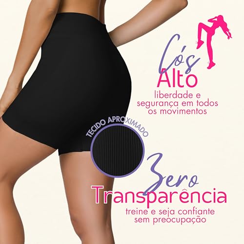SELENE Kit 2 Shorts Academia Feminino Sem Costura Canelado Fitness Adulto, 1 Preto - 1 Verde Claro,
