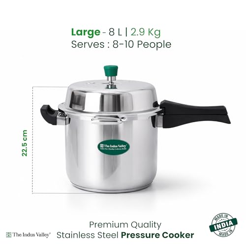 Image of The Indus Valley Stainless Steel 8 Litre Pressure Cooker Outer Lid | Induction Friendly | Tri-Ply Heavy Bottom | 100% Toxin-Free, Naturally Non-Stick