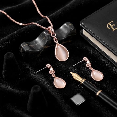 Amabro Teardrop Pendant Rose Gold Necklaces Earrings Jewelry Sets for Women by Amabro - Used condition - Image 4
