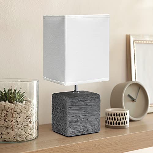 Simple Designs Lt2072-Gry Petite Faux Stone Table Lamp With Fabric Shade, Gray With White Shade #TOP25