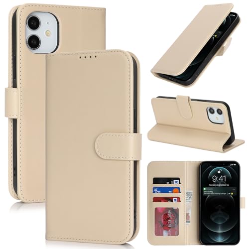 Image of for iPhone 12 Case Wallet with Card Holder,for iPhone 12 Pro Wallet Case for Women Men,PU Leather Shockproof Magnetic Buckle Stand Flip Phone Case-Beige