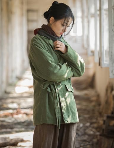 NFYM Womens Linen Suit Quilted Coat Jackets Blazer Notch Lapel Fall Winter Wrap Tie Front Loose Outerwear4