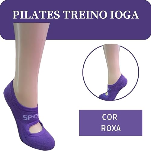 Kit 03 Pares de Lindas Meias Esportivas Femininas Antiderrapante Pilates Ioga Treino Funcional Cores