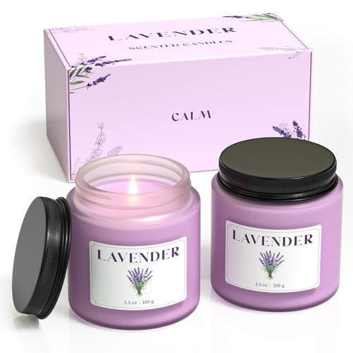 NORVENCE Lavender Candle Scented Candles Gift Set Stress Relief Candles for Home Premium Soy Candle Set Candles for Women and Men (Purple 7 oz)