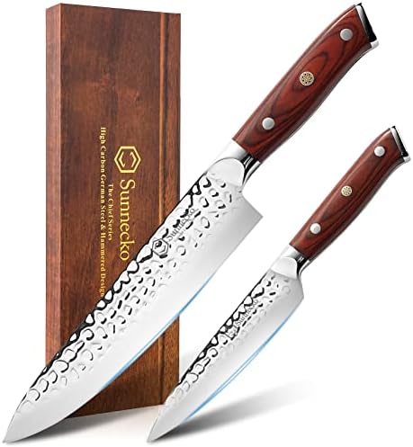 Sunnecko Kitchen Knife Sets of 2, Chef Knife Set with German High Carbon Stainless Steel Knife Set, Kitchen Knife Set with Pakkawood Handle Kitchen Knives
