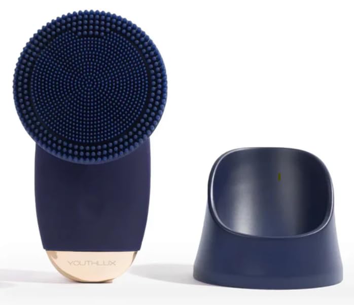 SoniGlow Silicone Facial Cleansing Brush – Electric Vibrating Skincare Scrubber Tool for Deep Pore Cleansing, Gentle Massage, Makeup Removal, Waterproof and Rechargeable (Navy)