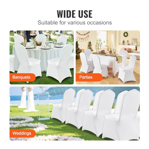Image of VEVOR 30 Pcs Flat-Front Chair Covers Polyester Spandex Chair Cover Stretch Slipcovers, Wedding, Holiday, Banquet, Party, Celebration, Dining,White