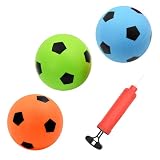 Hyacinthy Paquete de 3 mini balones de fútbol de 15 cm con bomba, balones de fútbol inflables de 3 colores para niños, pelota de jardín de verano, piscina o playa, juego de deportes al aire libre para
