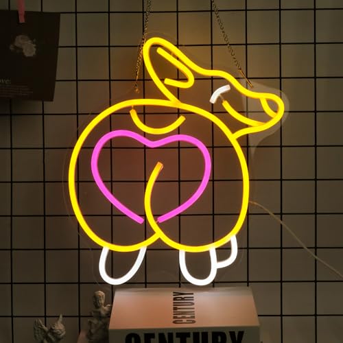 Image of Corgi Neon Sign, Acrylic, 14.9 x 12.9 inches, USB Powered, Modern Decorative Signage with Pink Heart for Home, Office Wall Decor, Pet Shop, Birthday Gifts