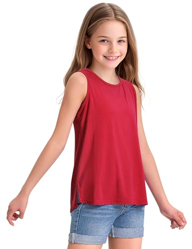 Image of KEREDA Girls Tank Tops Flowy Loose Fit Sleeveless Shirts Summer Tunic Tops