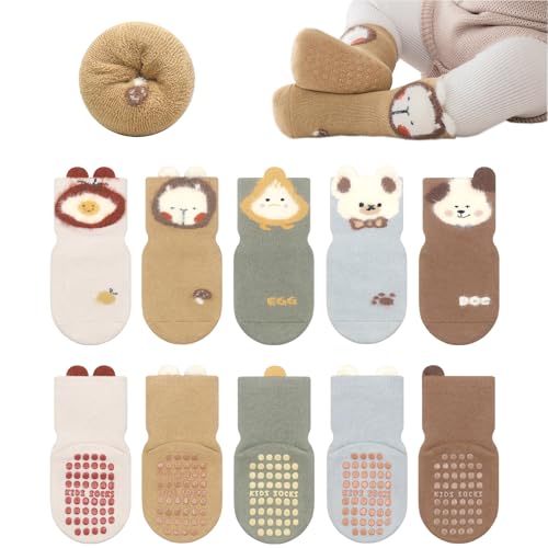 YANWANG - YANWANG 5 Paires de Chaussettes en Coton Épaisses Antidérapantes pour Bébés Chaussettes Thermiques d'Hiver pour Enfants Garçons Filles, Multicolore-03, 1-3 ans