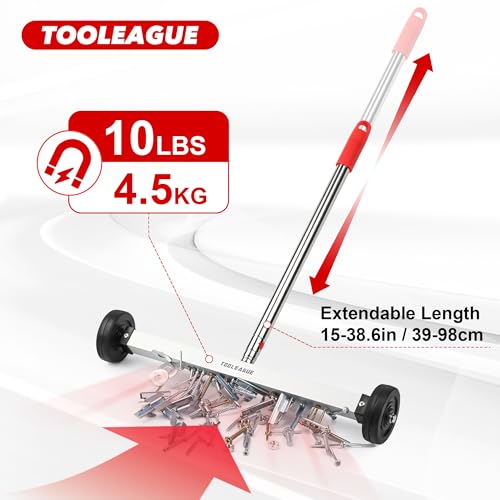 Image of TOOLEAGUE 17 inch Rolling Magnetic Sweeper with Wheels,Telescoping Adjustable Handle,10Lb Capacity Magnet Roller,Magnetic Foldable Tray,15Lb Pickup Pen,3Pcs Magnet Sweeper Set