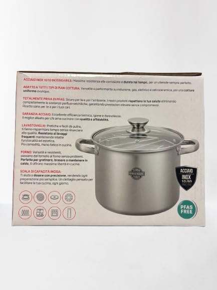 SPAGHETTIERA CON DOPPIO CESTELLO INCLUSO (TRIPLO FONDO A INDUZIONE) Tutto In ACCIAIO INOX Diametro 22cm Capacità 6 lt MADE IN ITALY