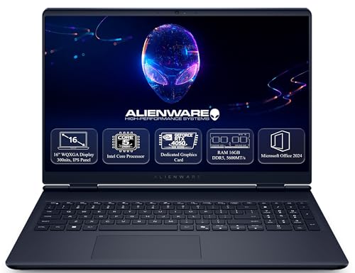 Image of Alienware 16 Aurora AC16250, Intel Core 5‑210H, 16GB DDR5, 512GB SSD, 16 inch WQXGA 300Nits Display, GeForce RTX 4050, 6GB GDDR6, White Backlit Keyboard, Win 11 Home+MSO'24, Interstellar Indigo, 2.57Kg