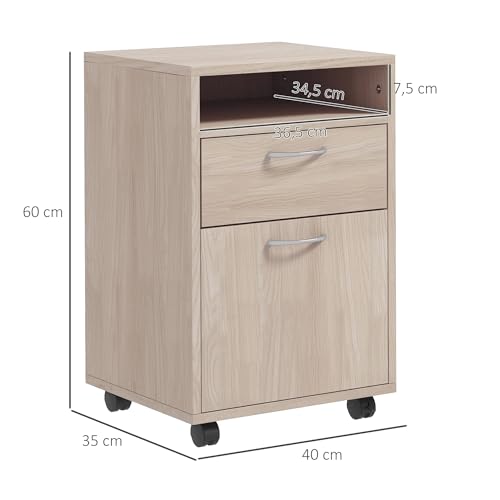 Caisson bureau chêne sur roulettes 360° HOMCOM