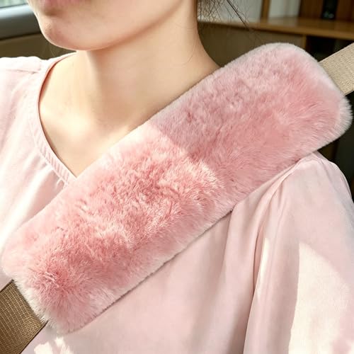 Image of OGLAND 2 Pack Sheepskin Car Seat Belt Cover Pads | Wool Seatbelt Cushions