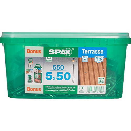 Lot de 550 vis terrasse inox tęte cylindrique étoile SPAX, Diam.5 mm x L.50 mm