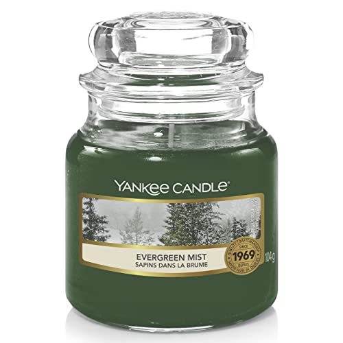Yankee Candle bougie jarre parfumée, petite taille, Sapins dans la brume, collection Noël alpin, jusqu’à 30 heures de combustion