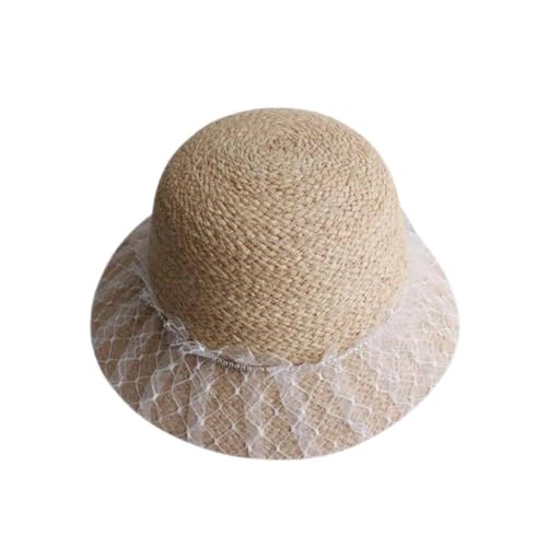 Chapeau de pêcheur en paille de Lafite haut de gamme avec détails en dentelle et strass