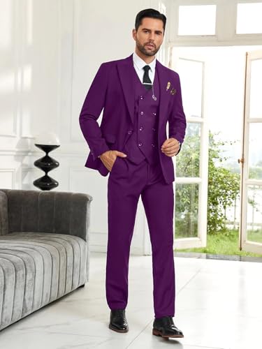 Image of Mens Suit Slim Fit 3 Piece Double Breasted Suit Men Formal Tuxedo Set Casual Wedding Prom Groom Suits