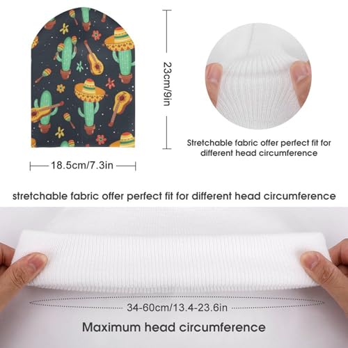 Mexican Cactus Floral Pattern Kids Beanie Hat for for Girls Boys Children Cap Winter Knitted Chemo Cancer Headwear Accessories Gifts Decoration Black2