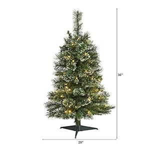 Nearly Natural 3ft Wisconsin Slim Snow Tip Pine Artificial Christmas Tree with 50 Clear LED Lights